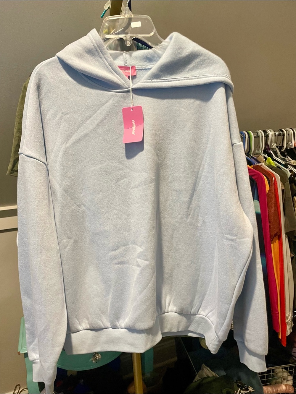 Edikted Pale Blue Hooded Cowl Pullover XL NWT!